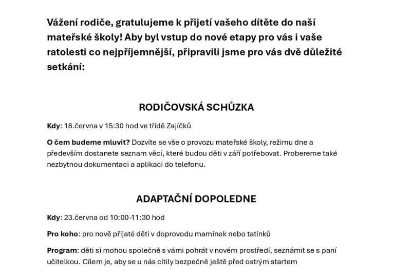 Informace pro&nbsp;přijaté/nepřijaté děti 2026/27